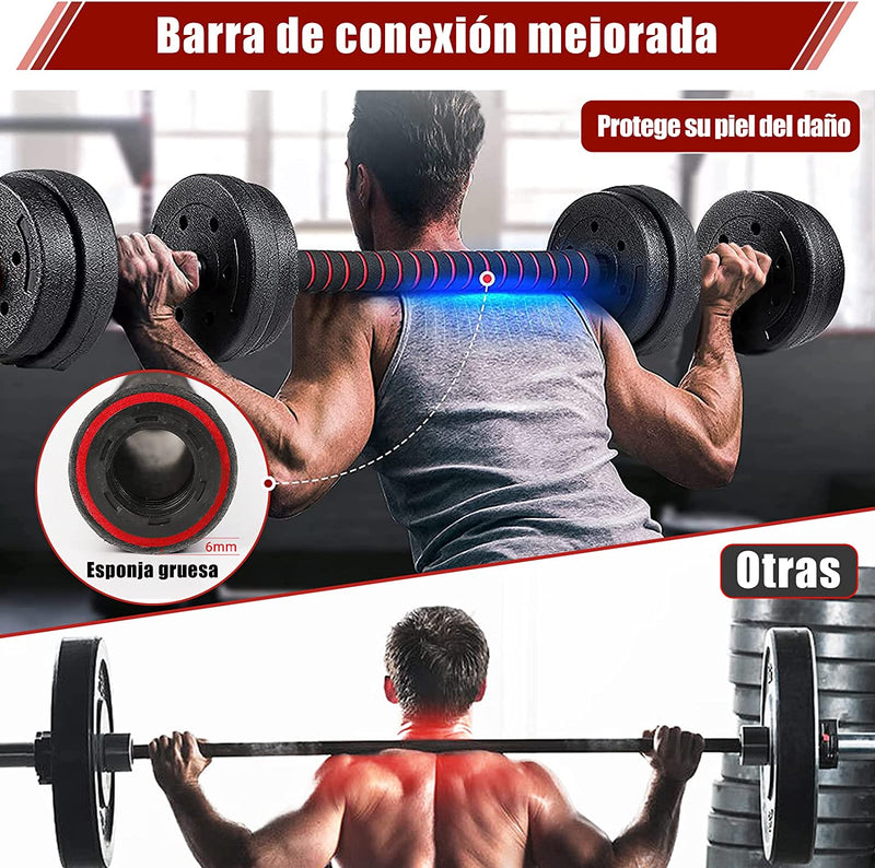 Kit pesas PRO 40 lbs (20kg) Multifuncional + barra larga 1,40 M